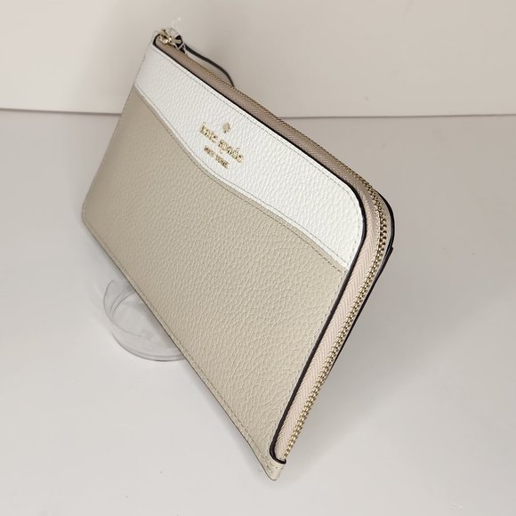 Kate Spade Medium Large Zip Wristlet - Lucy - Pebbled Leather - Light Sand - NWT - Picture 2 of 9